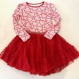 Gymboree Valentine’s Day Girls Sz 12 Pink Heart Top & Red Tulle Petticoat Skirt